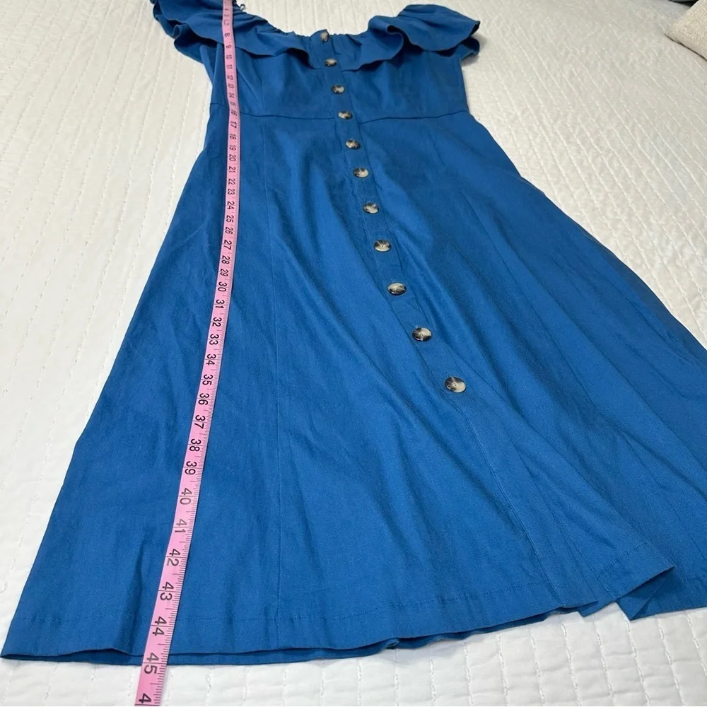 ANTONIO MELANI Ember Linen  Blue Button-Front Midi Dress - Picture 5 of 12